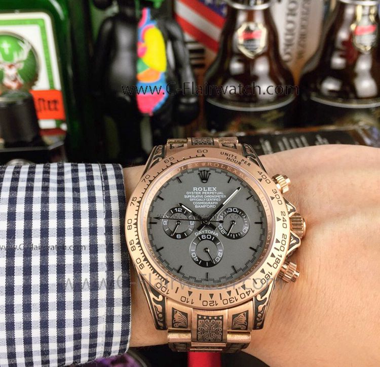 Replica Rolex Daytona Rose Gold Gray Dial Watch Vintage Case